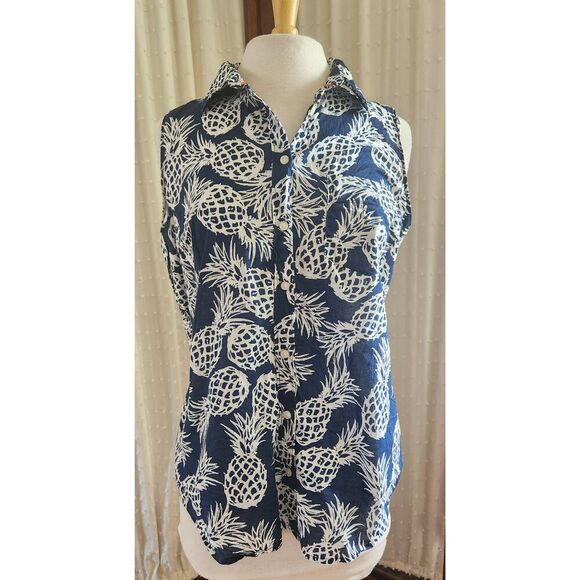 F19 St John's Bay pineapple button up blouse - Picture 1 of 9